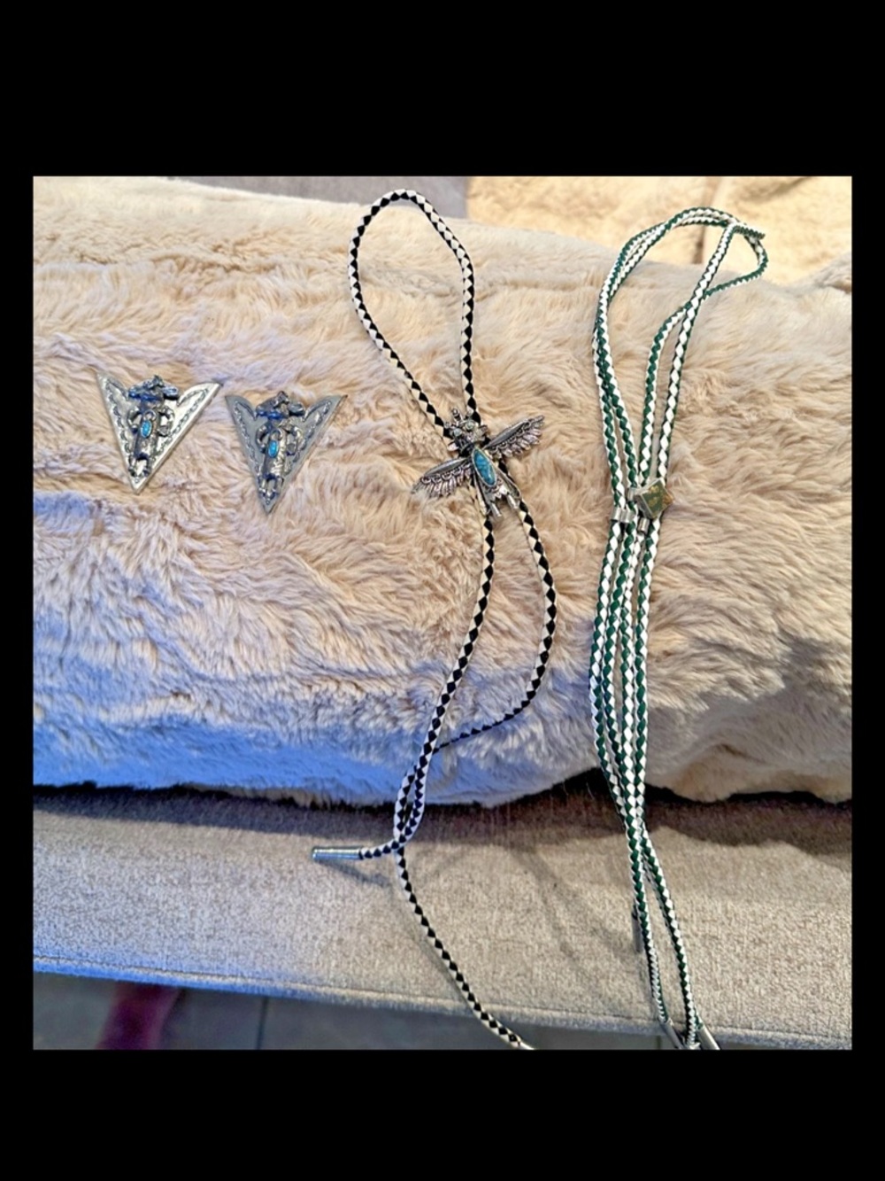 Turquoise and Silver Western-Inspired Bolo Tie pin Set Indian Native American